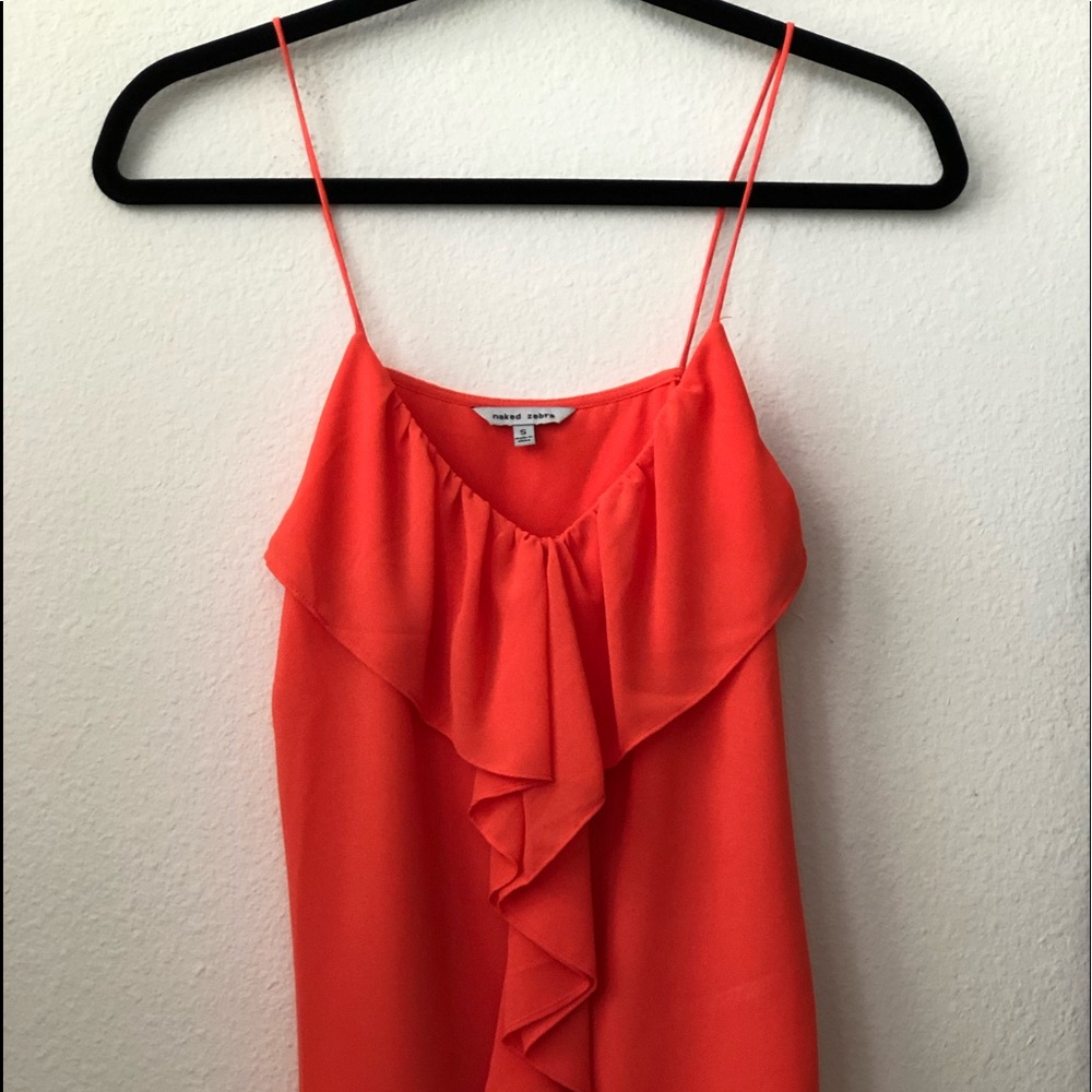 Naked Zebra orange ruffle spaghetti strap top
